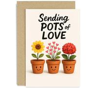 Tarjeta de amistad alegre para un ser querido, regalo con texto en inglés "Sending Pots of Love", diseño vibrante pensando en ti, para amigos, colegas y familia, interior en blanco con sobre