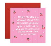Tarjeta de amistad femenina - "Taking Turns Being Insane", diseño de cereza rosa, definición divertida para mejores amigas, niñas, hermanas, mejores amigas, mujeres, ella, cumpleaños o día galentino