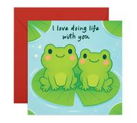 Tarjeta de amor dulce - "I Love Doing Life With You" - Tarjeta romántica de aniversario o San Valentín para él, ella, marido, esposa, novio, novia, bebé, ranas en almohadillas de lirio - Viene con