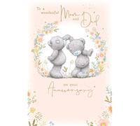 Tarjeta de aniversario con texto en inglés "Me To You To A Wonderful Mum and Dad on your Anniversary"