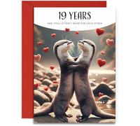 Tarjeta de aniversario de 19 años, Otterly in Love, tarjeta de aniversario de diecinueve años, tarjeta de tamaño A5 con sobre rojo