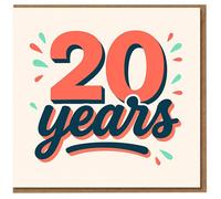 Tarjeta de aniversario de 20 años, diseño tipográfico audaz con confeti, celebra el 20 aniversario de boda, relación o hito de trabajo