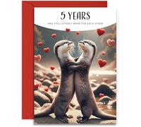 Tarjeta de aniversario de 5 años - Otterly in Love - Tarjeta de quinto aniversario - Tarjeta de tamaño A5 con sobre rojo