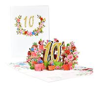 Tarjeta de aniversario de flores 3D, mensaje de bendición, 10º aniversario