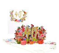 Tarjeta de aniversario de flores 3D, mensaje de bendición, 40 aniversario