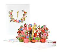 Tarjeta de aniversario de flores 3D, mensaje de bendición, primer aniversario