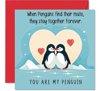 Tarjeta de aniversario de San Valentín de pingüino, pingüinos enamorados, bonita tarjeta romántica para novia, novio, esposa, marido, pareja, amigo, él, ella, tarjetas de felicitación de aniversario
