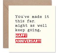 Tarjeta de aniversario divertida con texto en inglés "Keep Going Banter", texto rojo en crema con una charla de aniversario descarada de Pep Talk, cuadrada de 145 mm, sobre incluido