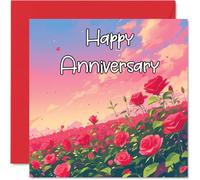 Tarjeta de aniversario floral para mujeres y hombres, campo de rosas, tarjeta de aniversario de boda sincera para marido, esposa, novio, novia, prometida, ella, él, tarjetas de felicitación de flores