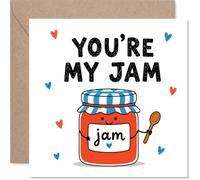 Tarjeta de aniversario juguetona - Jam-packed with Love - Adorable tarro de mermelada de dibujos animados y corazones - manera peculiar de decir que eres dulce en ellos, día de San Valentín - cuadrado