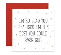Tarjeta de aniversario o día de San Valentín con texto en inglés "I'm So Glad You Realised" - Tarjeta romántica para bebé, huno, pareja, novio, novia, prometida, esposa, marido, él, ella, viene con
