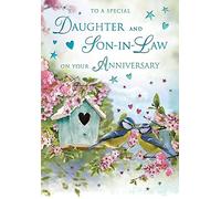 Tarjeta de aniversario para hija y yerno - Regal Publishing - To A Special Daughter and Son-In-Law en su aniversario, Bluetits y diseño de casa de pájaros