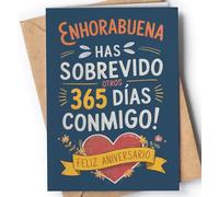 Tarjeta de Aniversario para Hombre, Mujer - Tarjeta de Aniversario Graciosa para Marido, Novio, Novia - Tarjeta de San Valentín - Regalo de Feliz Aniversario para él o ella -Greeting Enhorabuena EU 90