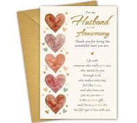 Tarjeta de aniversario para marido de parte de la esposa - Tarjeta de felicitación para él con sobre dorado y calcomanía - Tarjeta romántica de corazón de acuarela - Tarjetas de regalo sinceras para