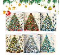 Tarjeta de árbol de Navidad - 6 x Tarjetas de felices fiestas, tarjetas de felicitación de pintura de dhinestone, juego de tarjeta de felicitación brillante | Hacer de temporada de pintura de
