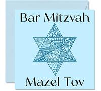 Tarjeta de Bar Mitzvah para niños Él - Zentangle Star of David - Mazel Tov, regalos de felicitación de buena suerte, regalos judíos de 145 mmx145 mm, tarjetas de felicitación de murciélago Mitzvah