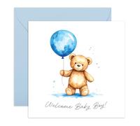 Tarjeta de bienvenida para bebé, bonito oso de peluche, tarjeta de felicitación para recién nacido, para niño, él, padres, nieto, sobrino, vecino, baby shower, viene con calcomanías