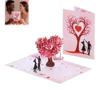 Tarjeta de boda 3D, tarjeta de San Valentín 3D Love Tree Card Pop Up Love Couple Greeting Card with Heart Tree Design for Aniversary, Compromiso, Valentine's Gifts
