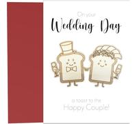 Tarjeta de boda con imanes de madera para nevera con tostadas, un brindis por la pareja feliz