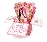 Tarjeta de boda con música y luz 3D rosa emergente, tarjeta de recién casados para novia y novio, tarjetas de felicitación de boda para hija, mejor amiga, cuñado, cuñada, 20,5 x 19,5 cm