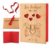Tarjeta de Boda de Madera, 15*11cm, Juego de Tarjetas con Sobre, Tarjetas de Felicitación de Amor Hechas a Mano, Utilizado para Aniversario de Boda, Día de San Valentín, Cumpleaños, Cola, Boda