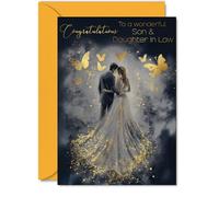 Tarjeta de boda para hijo e nuera - Mariposas doradas para pareja feliz - Tarjeta de felicitación de matrimonio dorado de mamá papá, 12,7 x 17,8 cm, mariposa bien hecha, felicitaciones, regalos de