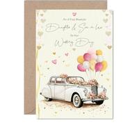 Tarjeta de boda para nuera y yerno, diseño de coche vintage, tarjeta de feliz boda de papá y mamá, tarjetas de felicitación A5