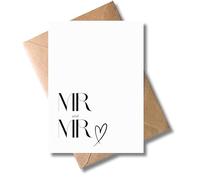 Tarjeta de boda queer con sobre, elegante tarjeta de regalo para fiesta de boda "Mr & Mr", tarjeta de felicitación sencilla para bodas para hombres, novios, amor, compromiso, tarjeta de boda LGBTQ+