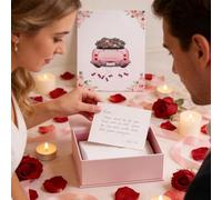 Tarjeta de Boda Romántica - Coche Vintage Decoración Romántica 3D | Tarjeta de Aniversario de Pareja de Amor - Para Adultos Familia Amigos Festivos Festivos de Compromiso Ocasiones Especiales