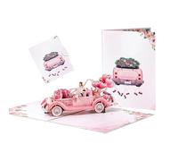 Tarjeta de boda - Tarjeta de 7,87 pulgadas | Saludo de papel - Tarjeta de de boda emergente en 3D con diseño de automóvil vintage Tema de amor romántico que incluye sobre con inserción de
