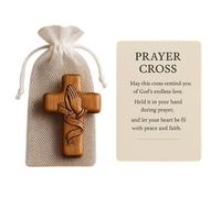 Tarjeta de bolsillo de cruz de oración de madera, reza con ambas manos, malla cruzada con tarjeta de oración de gasa
