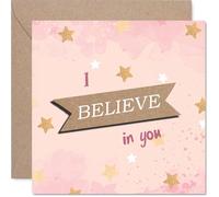 Tarjeta de buena suerte de apoyo - You've Got This - Estrellas rosas y doradas con texto en inglés «I BELIEVE in You» - Cuadrada de 145 mm, sobre incluido