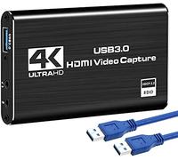 Tarjeta de captura de juegos, 4K Dispositivo de captura de video HDMI USB 3.0, Full HD 1080P para grabación de juegos, Transmisión en vivo