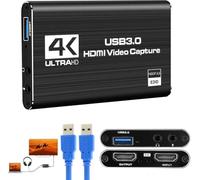 Tarjeta de captura de video HDMI 4K USB 3.0 tarjeta de captura de juegos | Grabación sin retardo de 60 FPS Plug & Play para transmisión en vivo PS5 PS4 Xbox Nintendo Switch Cámara PC OBS (negro)