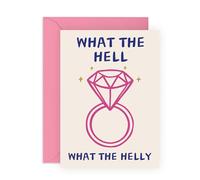 Tarjeta de compromiso de felicitaciones - What The Helly Ring - Felicitación humorística para amiga, hermana, colega, mejor amiga, prima, ella, mujer, pronto para ser novia, viene con calcomanías