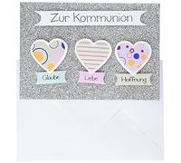 Tarjeta de Comunión Lifestyle - Tarjeta brillante con 3 corazones - 11,6 x 16,6 cm