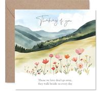 Tarjeta de condolencias de acuarela para mujeres y hombres, diseño de campo floral, tarjetas de duelo para adultos, 145 mm, tarjetas de felicitación de condolencias pensando en ti