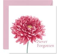 Tarjeta de condolencias - Palabras suaves de recuerdo - Diseño de flor rosa con texto "Never Forgotten" - Una manera pensada de mostrar que te importa - cuadrado de 145 mm, sobre incluido