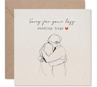 Tarjeta de condolencias reconfortante, palabras suaves y abrazos en tiempos difíciles, dibujo de línea mínima, pareja abraza con corazón rojo, cuadrado de 145 mm, sobre incluido