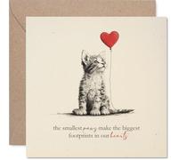 Tarjeta de condolencias sentimentales, comodidad suave para tiempos difíciles, ilustrado gatito mirando un globo de corazón rojo, cuadrado de 145 mm, sobre incluido