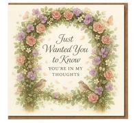 Tarjeta de condolencias Thinking of You - Arco floral con pájaros y rosas - Just Wanted You to Know You're in My Thoughts - Diseño de acuarela pastel