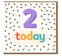 Tarjeta de cumpleaños 2 - Tarjeta colorida para niños con patrón de chispas, letras multicolor brillantes, divertido cumpleaños para niños o niñas