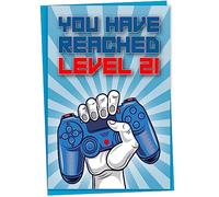 Tarjeta de cumpleaños 21, You Have Alached Level 21, tarjeta de felicitación para jugadores de veintiún años, regalo de cumpleaños para hijo o hija adultos, para él, su nieto, nieta, azul