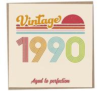 Tarjeta de cumpleaños 34 - Vintage 1990 Aged to Perfection, divertida tarjeta de felicitación para hombres y mujeres, tarjetas de cumpleaños para mujeres, tarjetas de cumpleaños para hombres, tarjeta