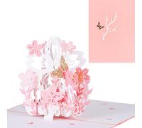 Tarjeta de cumpleaños 3D desplegable, tarjeta de San Valentín para amantes, familiares y amigos, cesta de flores rosa, compromiso, tarjeta plegable con sobre