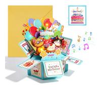 Tarjeta de Cumpleaños 3D Pop-Up con Música y Luces - Linda Tarjeta de Gato con Vela LED para Soplar - Incluye Sobre y Etiqueta de Nota - Regalo para Mujeres, Niños, Niñas, Niños y Amigos