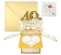 Tarjeta de Cumpleaños 40 Años Pop Up 3D,Oro Tarjeta de Felicitación Emergente,Happy Birthday Tarjetas Plegables con Sobre,Cumpleaño Bricolaje Regalo Original Creativo para Mamá Mujer Familias Amigos