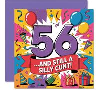 Tarjeta de cumpleaños 56 con texto en inglés "Still Up to Mischief at 56", diseño de globos brillantes y confeti, seguro que levantará una risa en cualquier fiesta, cuadrado de 145 mm, sobre incluido