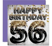 Tarjeta de cumpleaños 56 para hombres, globos negros y dorados con purpurina, tarjetas de feliz cumpleaños para hombre de 56 años, papá, abuelo, abuelo, tío grande, 145 mm x 145 mm, cincuenta y seis