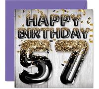 Tarjeta de cumpleaños 57 para hombres, globos negros y dorados con purpurina, tarjetas de feliz cumpleaños para hombre de 57 años, papá, abuelo, abuelo, tío grande, 145 mm x 145 mm, cincuenta y siete